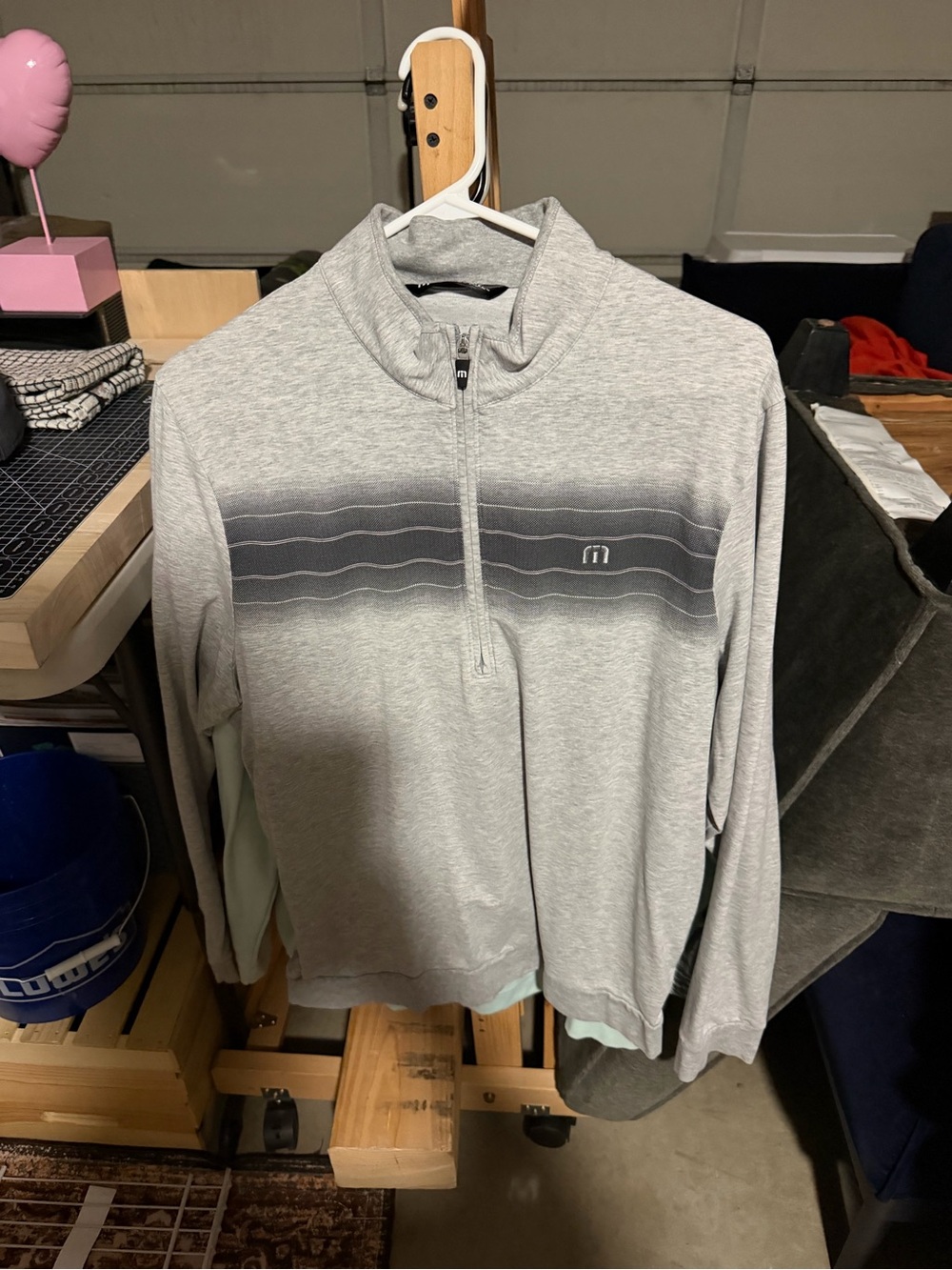 Travis Mathew Light Gray Quarter-Zip Sweater with Dark Gray Stripe